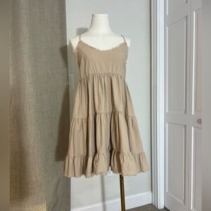 Scandi Girl Normcore Cotton Natural Fiber Pink Lilly Tan Babydoll Dress Size Med